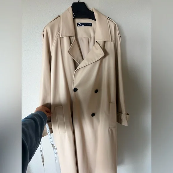 ZARA Cream Faux Leather Trench Coat – Size L - Great Condition - Picture 3 of 9